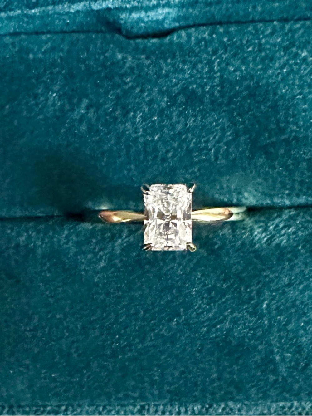 1CT Emerald Radiant Cut Moissanite Diamond Ring Gold Engagement Solitaire